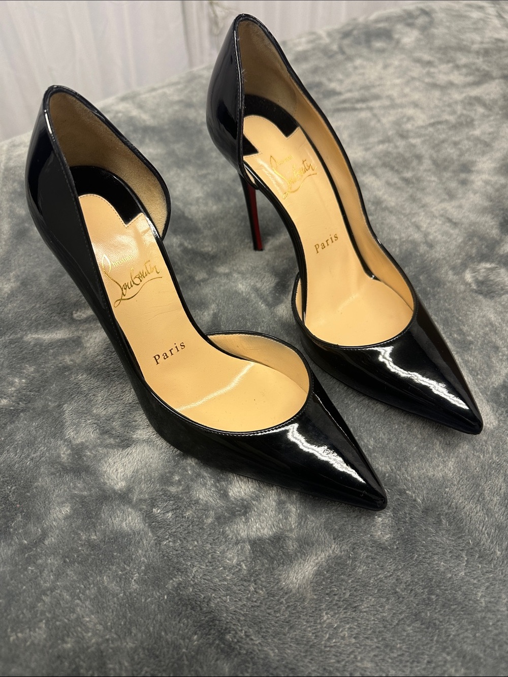 Christian Louboutin Black Patent Leather D'Orsay Pumps with Red Soles